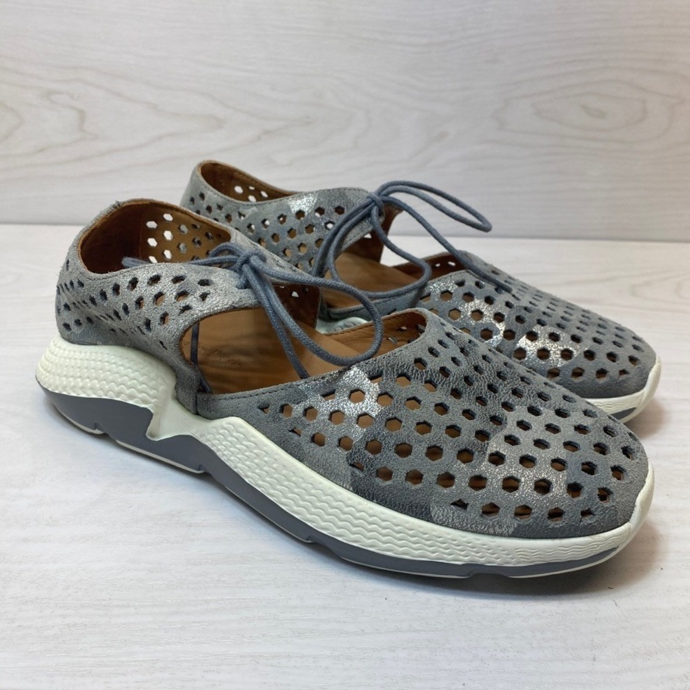 L'Amour Des Pieds Womens 9 Himar Sneakers Perforated Silver Leather Lace Up Shoe